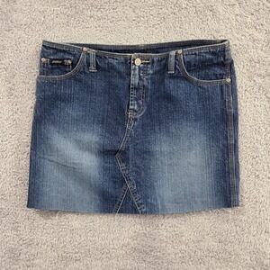 Vintage Squeeze Stephen Hardy Denim Mini Skirt Size 13 Cut Off Y2K Grunge 90s